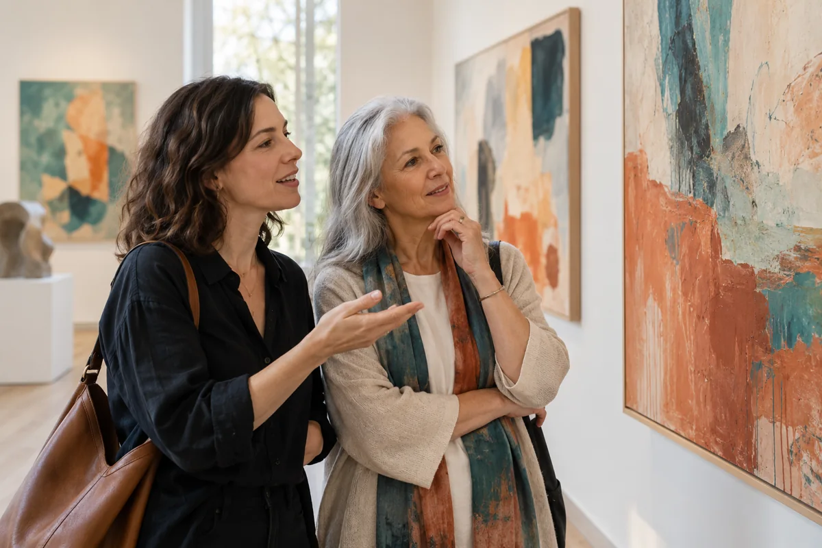 Friends exploring an art gallery